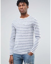T-shirt manica lunga a righe orizzontali bianca e blu scuro di Asos