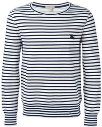 T-shirt manica lunga a righe orizzontali bianca e blu scuro di Burberry