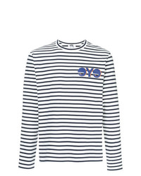 T-shirt manica lunga a righe orizzontali bianca e blu scuro di Junya Watanabe MAN