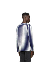 T-shirt manica lunga a righe orizzontali bianca e blu scuro di Comme Des Garcons Play