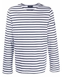 T-shirt manica lunga a righe orizzontali bianca e blu scuro di Saint James