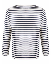 T-shirt manica lunga a righe orizzontali bianca e blu scuro di Saint James