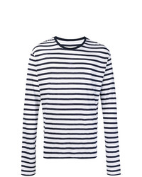 T-shirt manica lunga a righe orizzontali bianca e blu scuro di Zadig & Voltaire