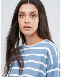 T-shirt manica lunga a righe orizzontali bianca e blu