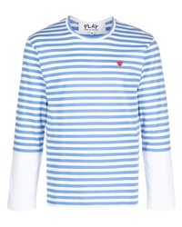 T-shirt manica lunga a righe orizzontali bianca e blu di Comme Des Garcons Play