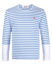 T-shirt manica lunga a righe orizzontali bianca e blu di Comme Des Garcons Play