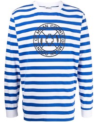 T-shirt manica lunga a righe orizzontali bianca e blu di Marcelo Burlon County of Milan