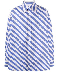 T-shirt manica lunga a righe orizzontali bianca e blu di Marni