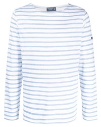 T-shirt manica lunga a righe orizzontali bianca e blu di Saint James