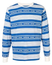 T-shirt manica lunga a righe orizzontali bianca e blu di Supreme