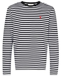 T-shirt manica lunga a righe orizzontali bianca e nera di Ami Paris