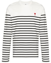 T-shirt manica lunga a righe orizzontali bianca e nera di Ami Paris
