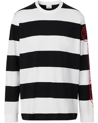 T-shirt manica lunga a righe orizzontali bianca e nera di Burberry