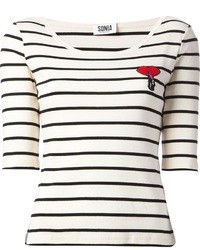T-shirt manica lunga a righe orizzontali bianca e nera di Sonia Rykiel