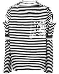 T-shirt manica lunga a righe orizzontali bianca e nera di Takahiromiyashita The Soloist