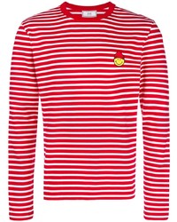 T-shirt manica lunga a righe orizzontali bianca e rossa di Ami Paris