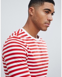 T-shirt manica lunga a righe orizzontali bianca e rossa di ASOS DESIGN
