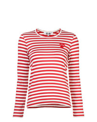 T-shirt manica lunga a righe orizzontali bianca e rossa di Comme Des Garcons Play
