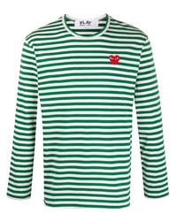 T-shirt manica lunga a righe orizzontali bianca e verde di Comme Des Garcons Play