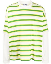 T-shirt manica lunga a righe orizzontali bianca e verde di Sunnei
