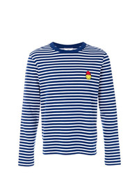 T-shirt manica lunga a righe orizzontali blu scuro e bianca di AMI Alexandre Mattiussi