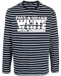 T-shirt manica lunga a righe orizzontali blu scuro e bianca di Paul & Shark