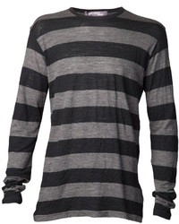 T-shirt manica lunga a righe orizzontali grigio scuro