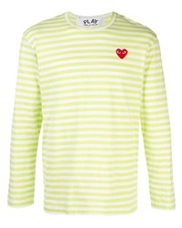 T-shirt manica lunga a righe orizzontali lime di Comme Des Garcons Play