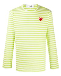 T-shirt manica lunga a righe orizzontali lime di Comme Des Garcons Play