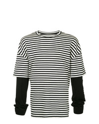 T-shirt manica lunga a righe orizzontali nera e bianca di Juun.J
