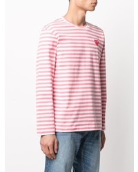 T-shirt manica lunga a righe orizzontali rosa di Comme Des Garcons Play