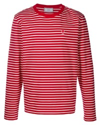 T-shirt manica lunga a righe orizzontali rossa e bianca di Ami Paris