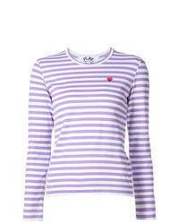 T-shirt manica lunga a righe orizzontali viola chiaro