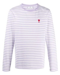 T-shirt manica lunga a righe orizzontali viola chiaro