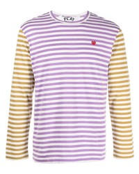 T-shirt manica lunga a righe orizzontali viola chiaro di Comme Des Garcons Play
