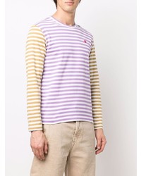 T-shirt manica lunga a righe orizzontali viola chiaro di Comme Des Garcons Play