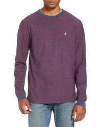 T-shirt manica lunga a righe orizzontali viola