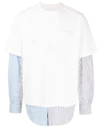 T-shirt manica lunga a righe verticali bianca di Feng Chen Wang