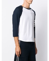 T-shirt manica lunga bianca e blu scuro di Thom Browne