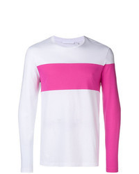 T-shirt manica lunga bianca e rosa