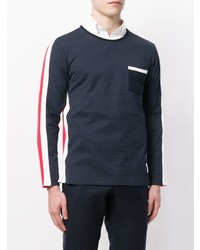 T-shirt manica lunga bianca e rossa e blu scuro di Thom Browne