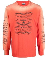 T-shirt manica lunga effetto tie-dye arancione di Diesel