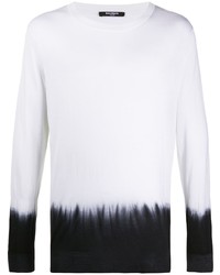 T-shirt manica lunga effetto tie-dye bianca e nera di Balmain