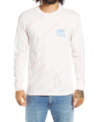 T-shirt manica lunga effetto tie-dye bianca e rosa
