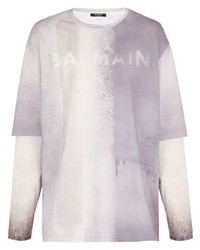 T-shirt manica lunga effetto tie-dye grigia di Balmain