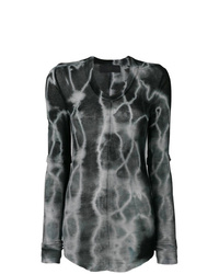 T-shirt manica lunga effetto tie-dye grigio scuro