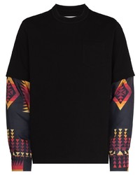 T-shirt manica lunga geometrica nera