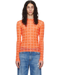 T-shirt manica lunga in rete stampata arancione di JW Anderson