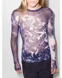 T-shirt manica lunga in rete stampata blu scuro di Y/Project