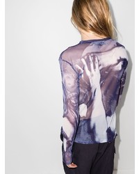 T-shirt manica lunga in rete stampata blu scuro di Y/Project